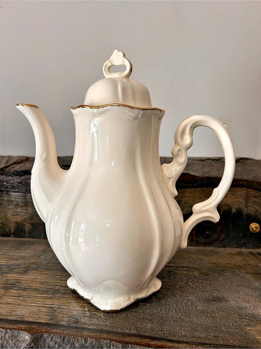 Vintage White Porcelain Teapot with Lid